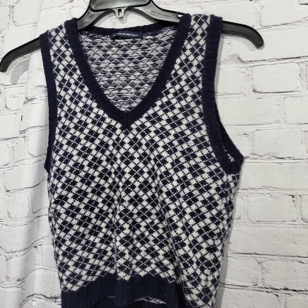 Brandy Melville Academia Blue White Sweater Vest Preppy Y2K - Picture 5 of 6
